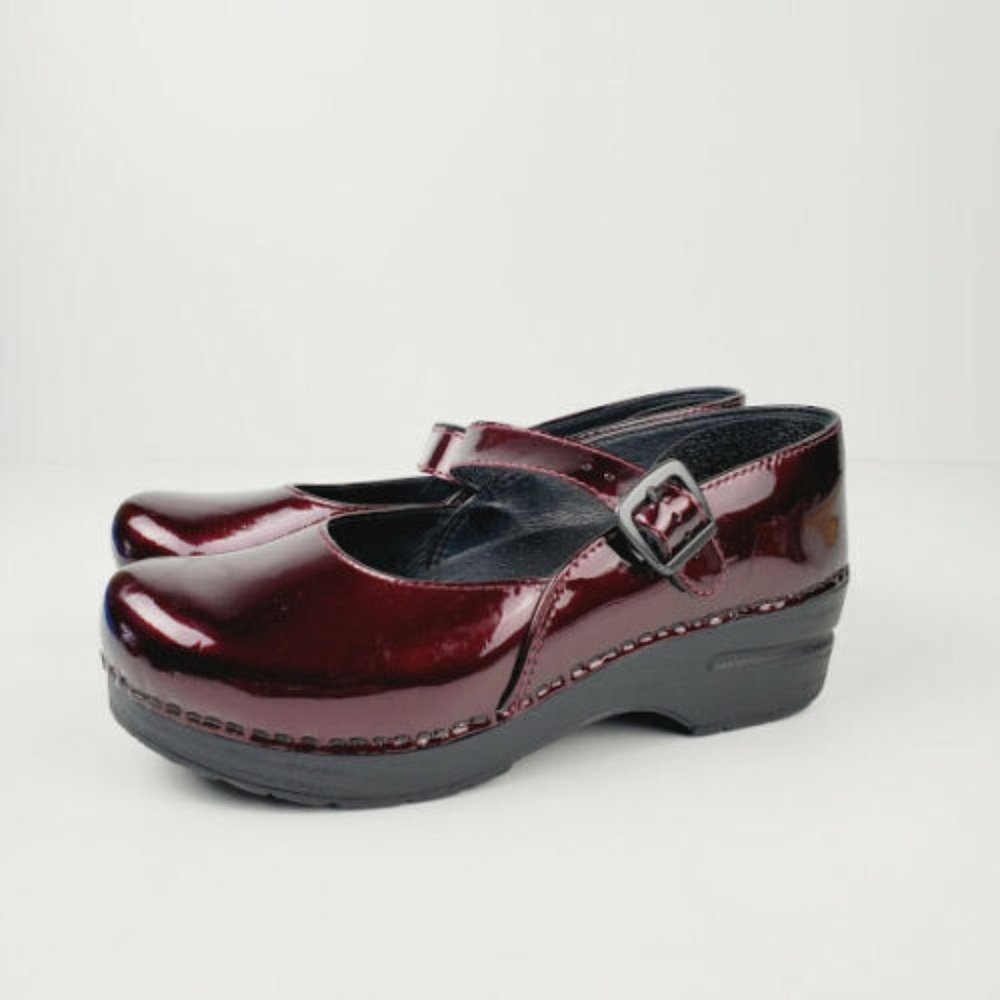 Dansko Burgundy Patent Leather Mules